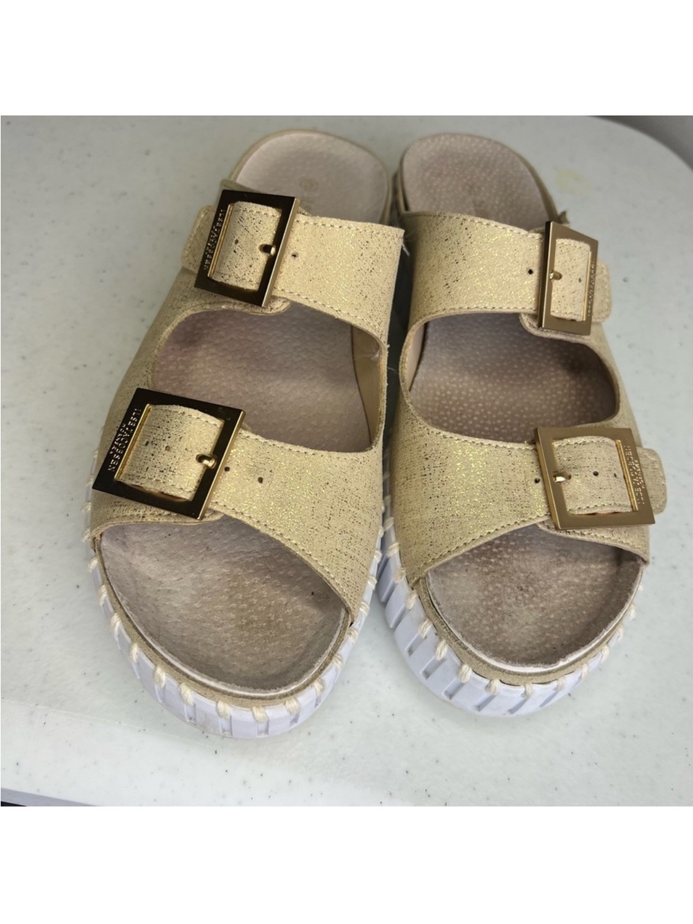 Gold Double-Buckle Women's Sandal Slide